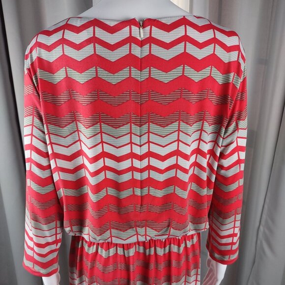 Jessica Howard Chevron Midi Dress Coral Gray Zip Back Long Sleeve Lined Size 14 - Picture 4 of 10